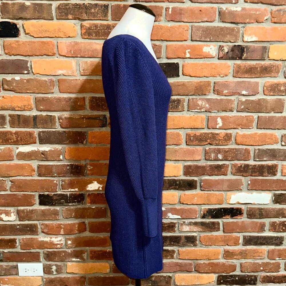 White House Black Market Blue V Neck Long Sleeve Sweater Dress Size Small - Picture 2 of 5